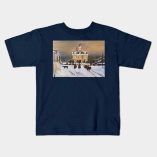Courthouse Snow Oil on Canvas Kids T-Shirt